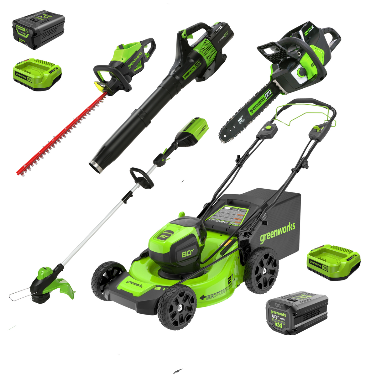 80V 21" Self-Propelled Mower 5PC Combo Kit, (1) 4Ah Battery, (1) 2Ah Battery and (2) Chargers