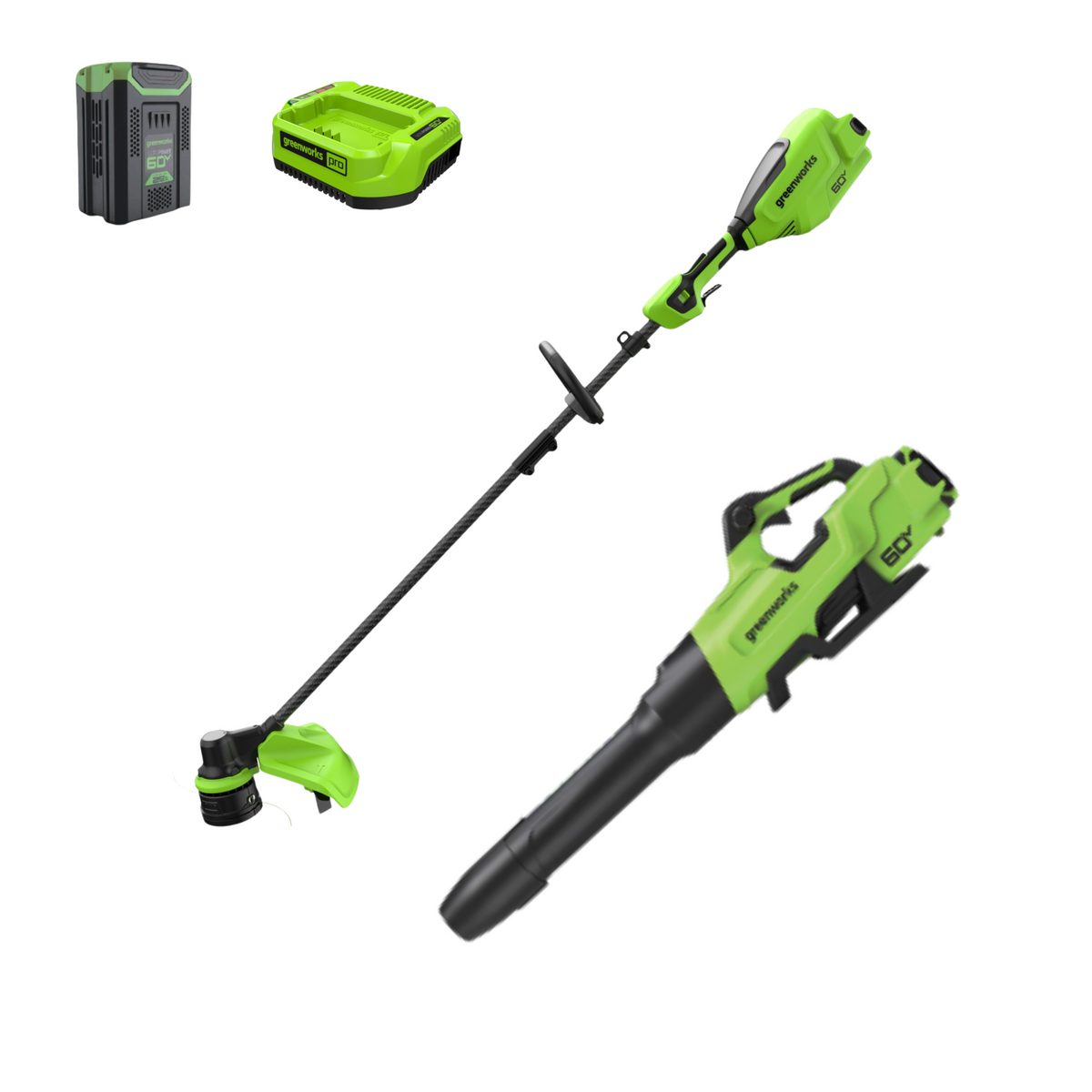 60V 16" Cordless Battery String Trimmer + 750CFM Blower w/2.5Ah Battery and 3A Charger