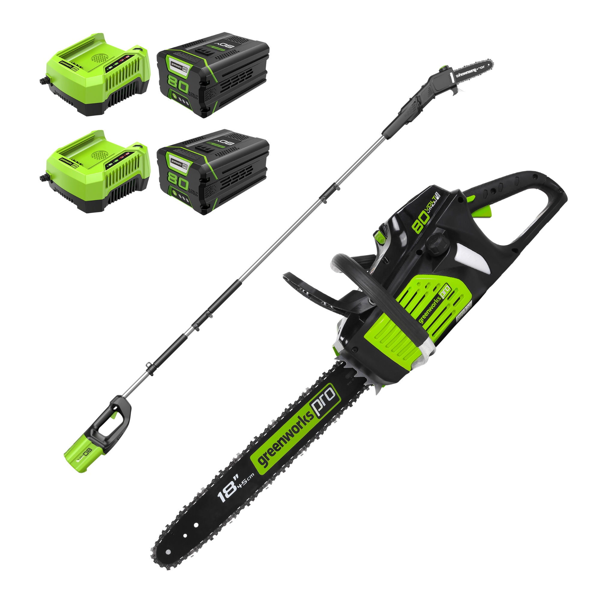 80V 18Inch Cordless Chainsaw & Pole Saw Combo Greenworks Tools