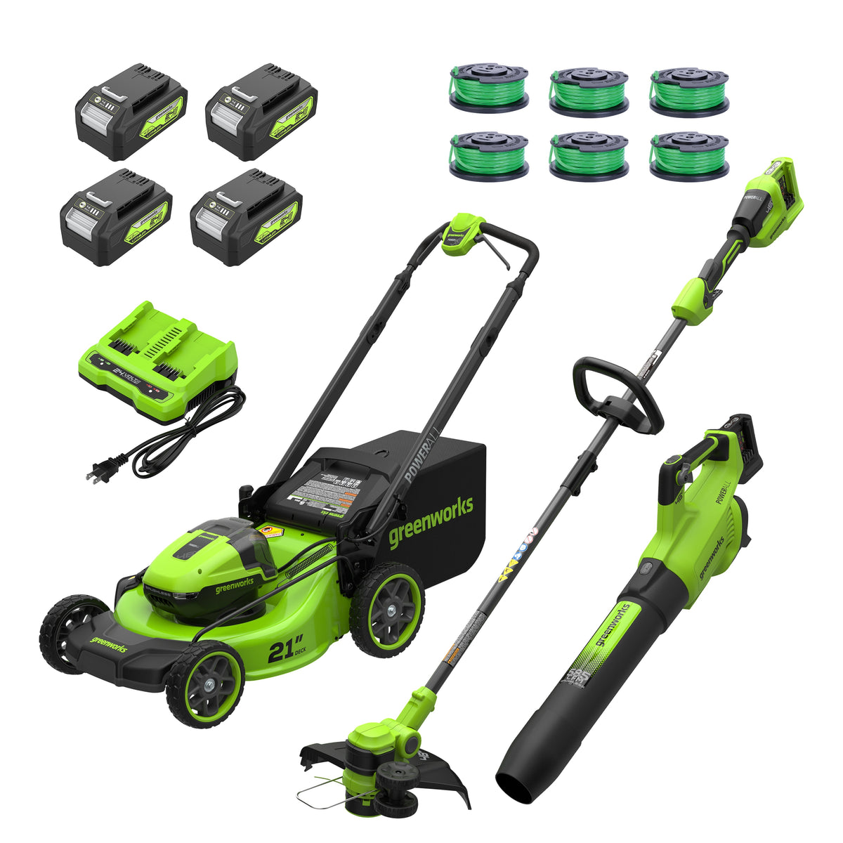 48V (24V x 2) 21" Cordless Battery Push Mower 3PC Combo Kit w/ (4) 4.0Ah High Power Batteries & (2) Dual Port Chargers