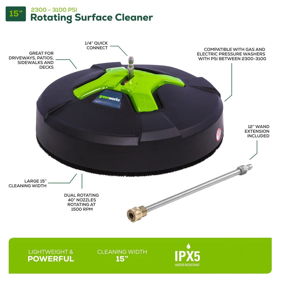 3000 PSI Pressure Washer, 15" Surface Cleaner and Extension Combo Kit