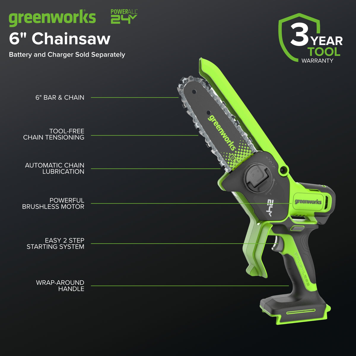 24V 6" Gen 2 Cordless Battery Brushless Pruner Saw (Tool Only)