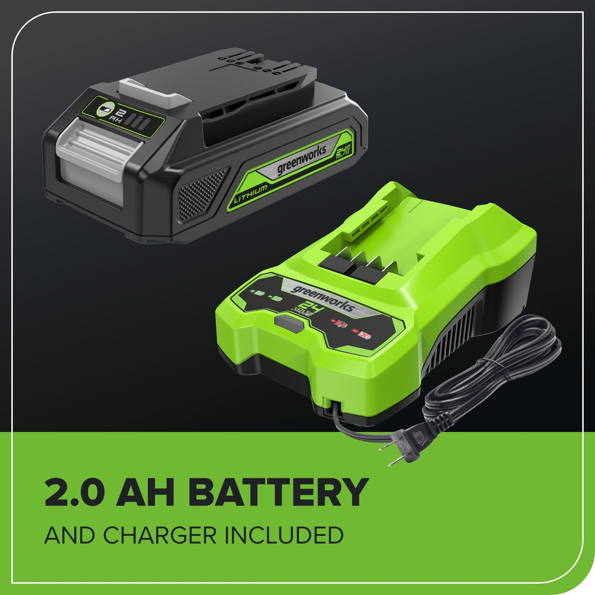 24V 24" Cordless Battery Hedge Trimmer: 2.0 Ah Battery and 2A Charger