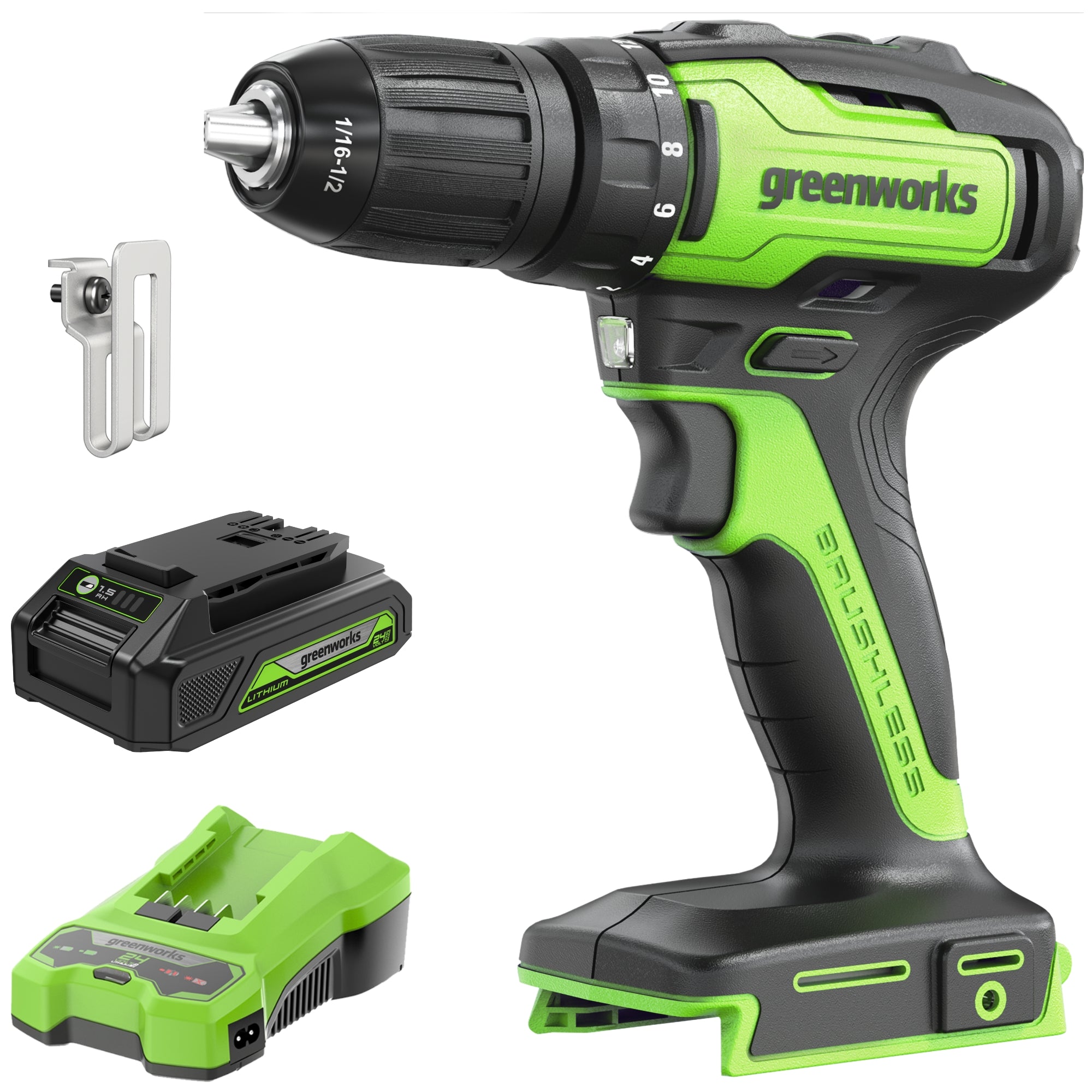 Greenworks GW 24V BL Drill/Impact Driver Two 2AH Batteries & Charger