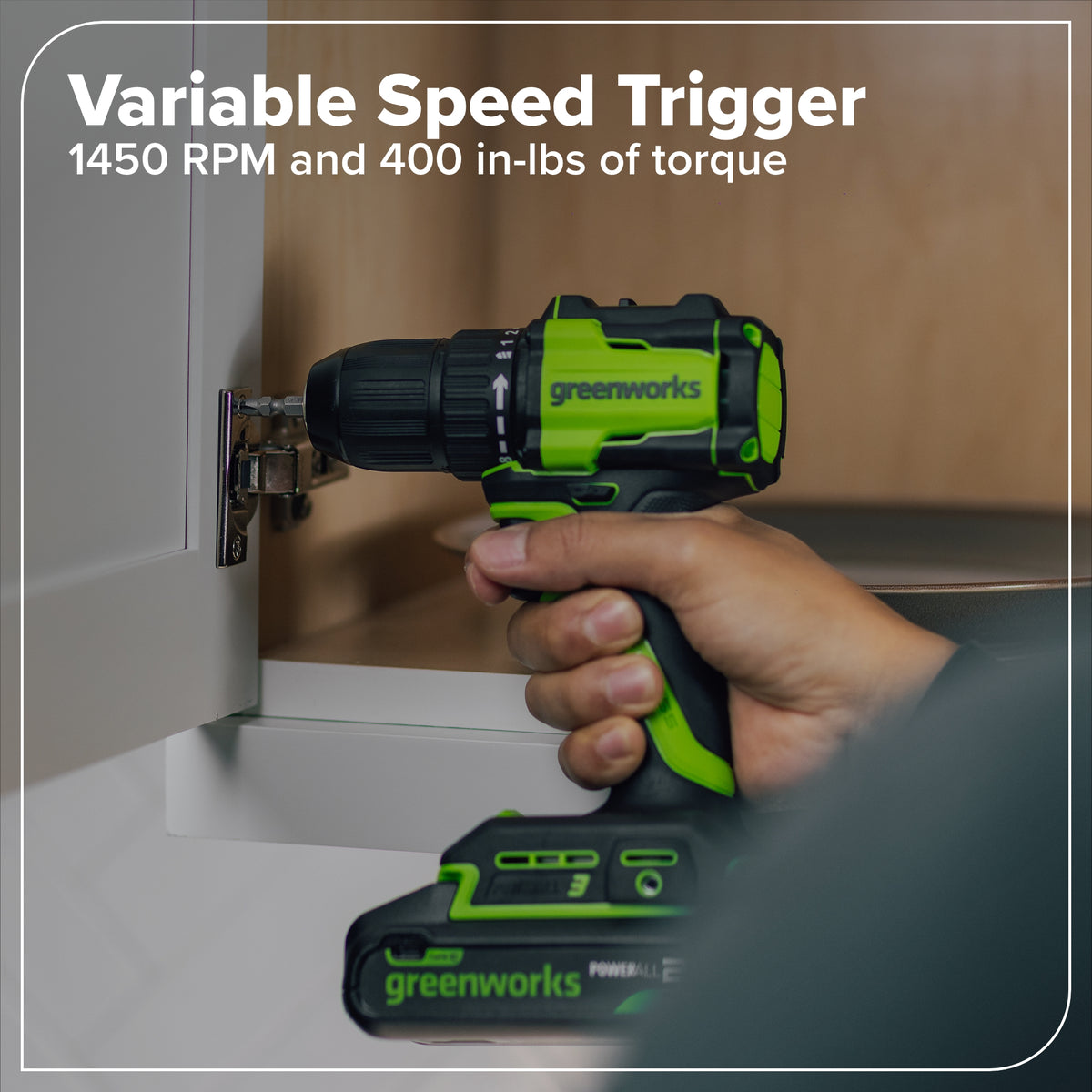 24V Cordless Battery 1/2" 400 in-lbs Drill / Driver: 2.0 Ah Batteries and Charger