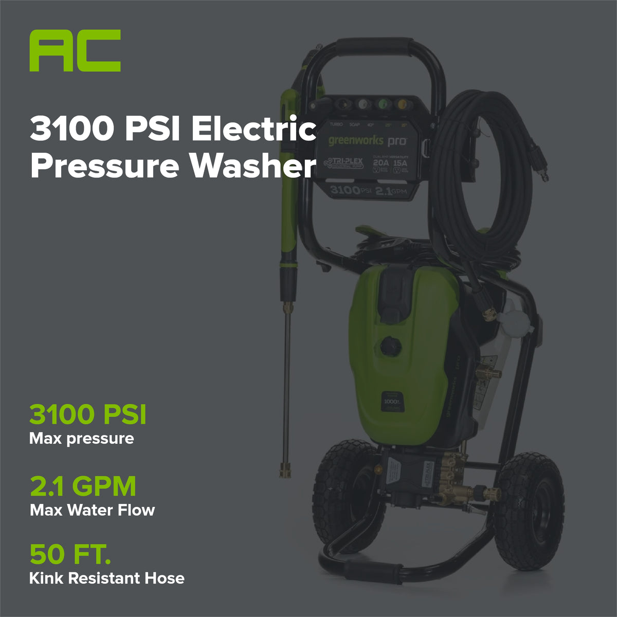 3100 PSI 2.1 GPM Cold Water Electric Pressure Washer