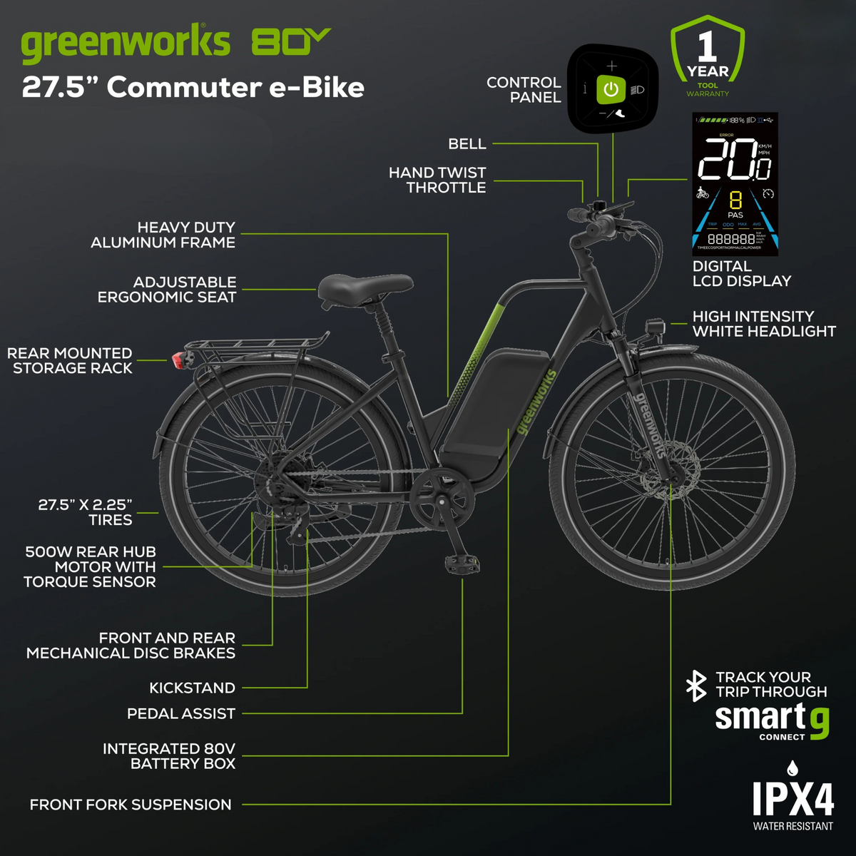 60V VENTURE Series 27.5” Electric Commuter Bike (Tool Only)