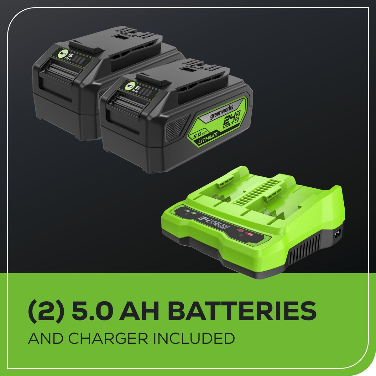 48V (24V x 2) 21" Cordless Battery Self-Propelled Mower 5PC Combo Kit: (2) 5.0Ah Batteries and Chargers