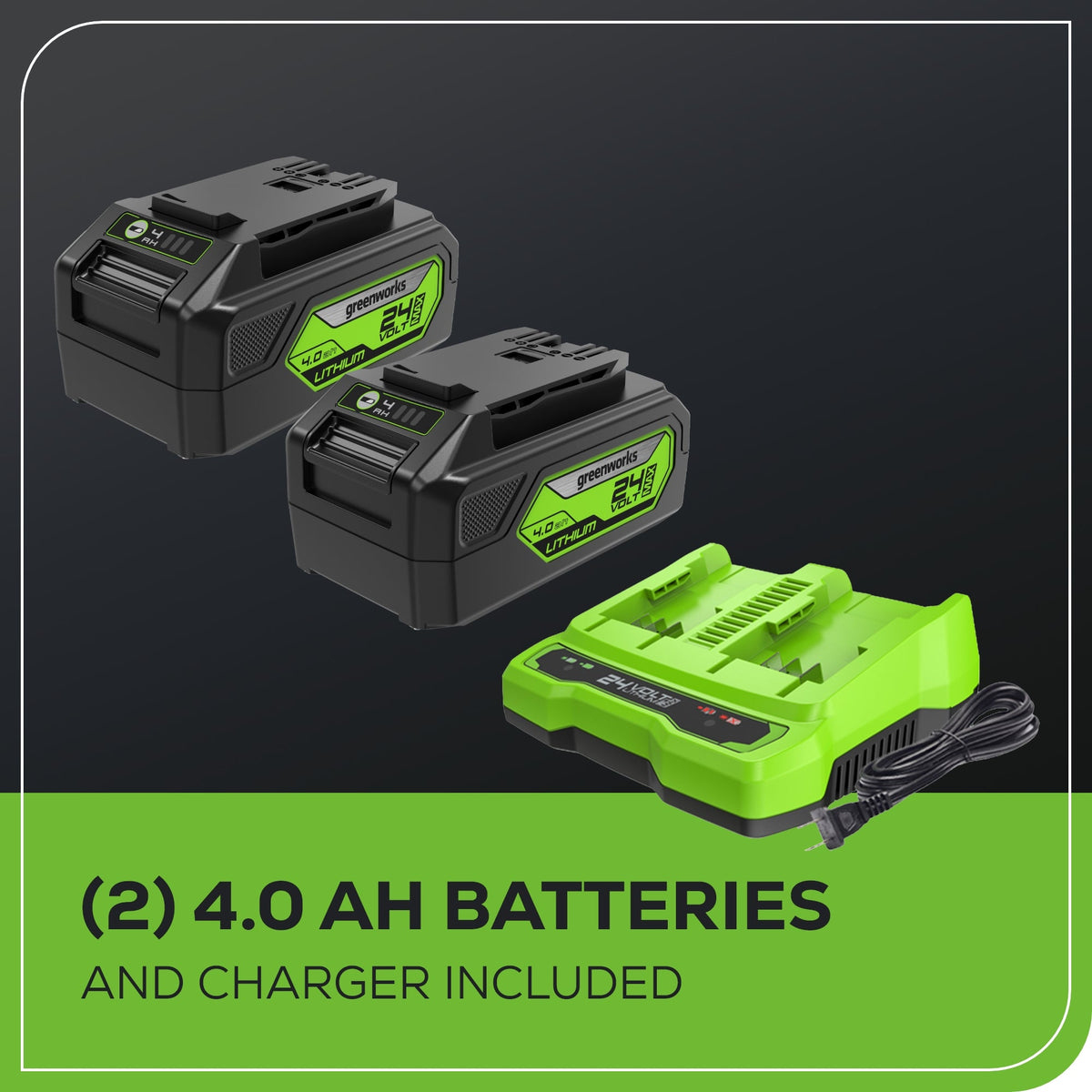 48V (24V x 2) 20" Cordless Battery Push Mower 3pc Combo Kit: (2) 4.0 Ah Batteries and Dual-Port Chargers