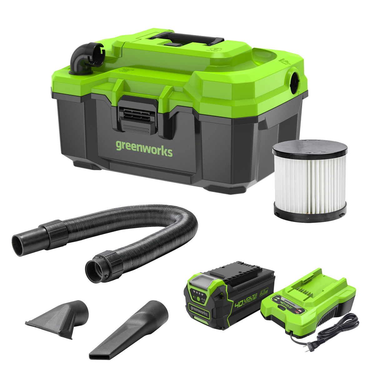 40V Brushless 3 Gallon Cordless Battery Wet/Dry Shop Vacuum: 4.0 Ah Battery and Charger