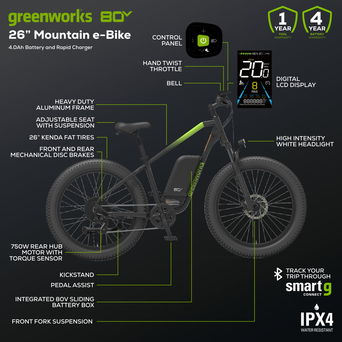 80V VENTURE Series 26" Fat Tire Electric Mountain Bike (Tool Only)