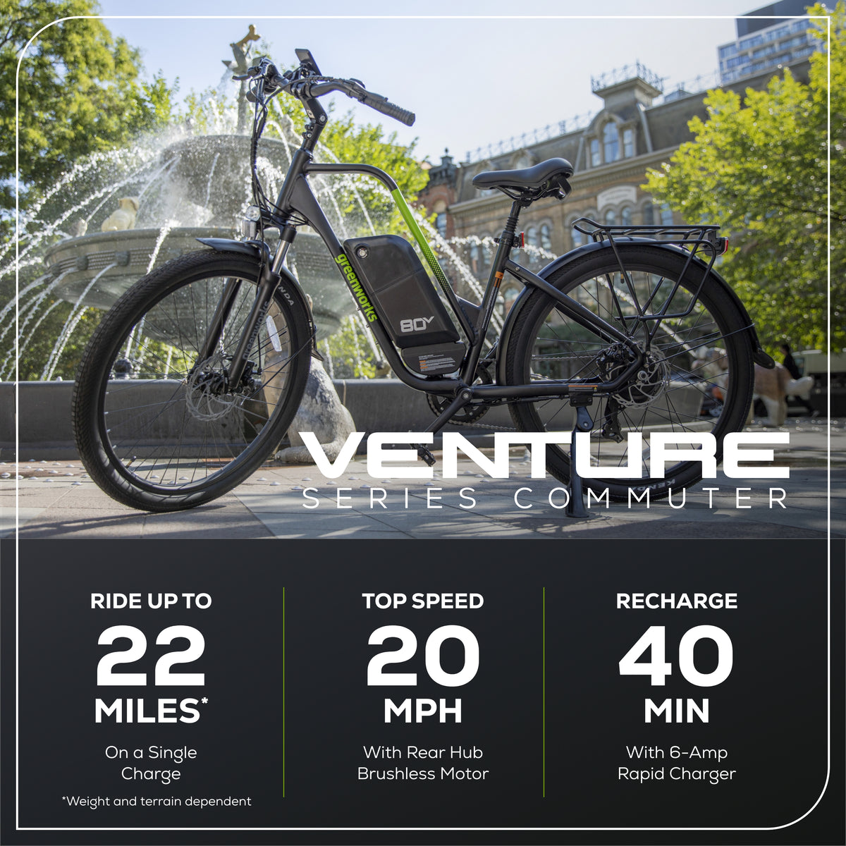 80V VENTURE Series 27.5" Electric Commuter Bike, 4Ah Battery and Charger