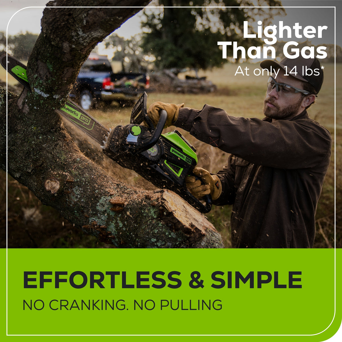 60V 18" Cordless Battery 2.0 kW Chainsaw and 24V 6" Pruner Saw, (1) 4.0 Ah Battery: (1) 2.0 Ah Battery and (2) Chargers