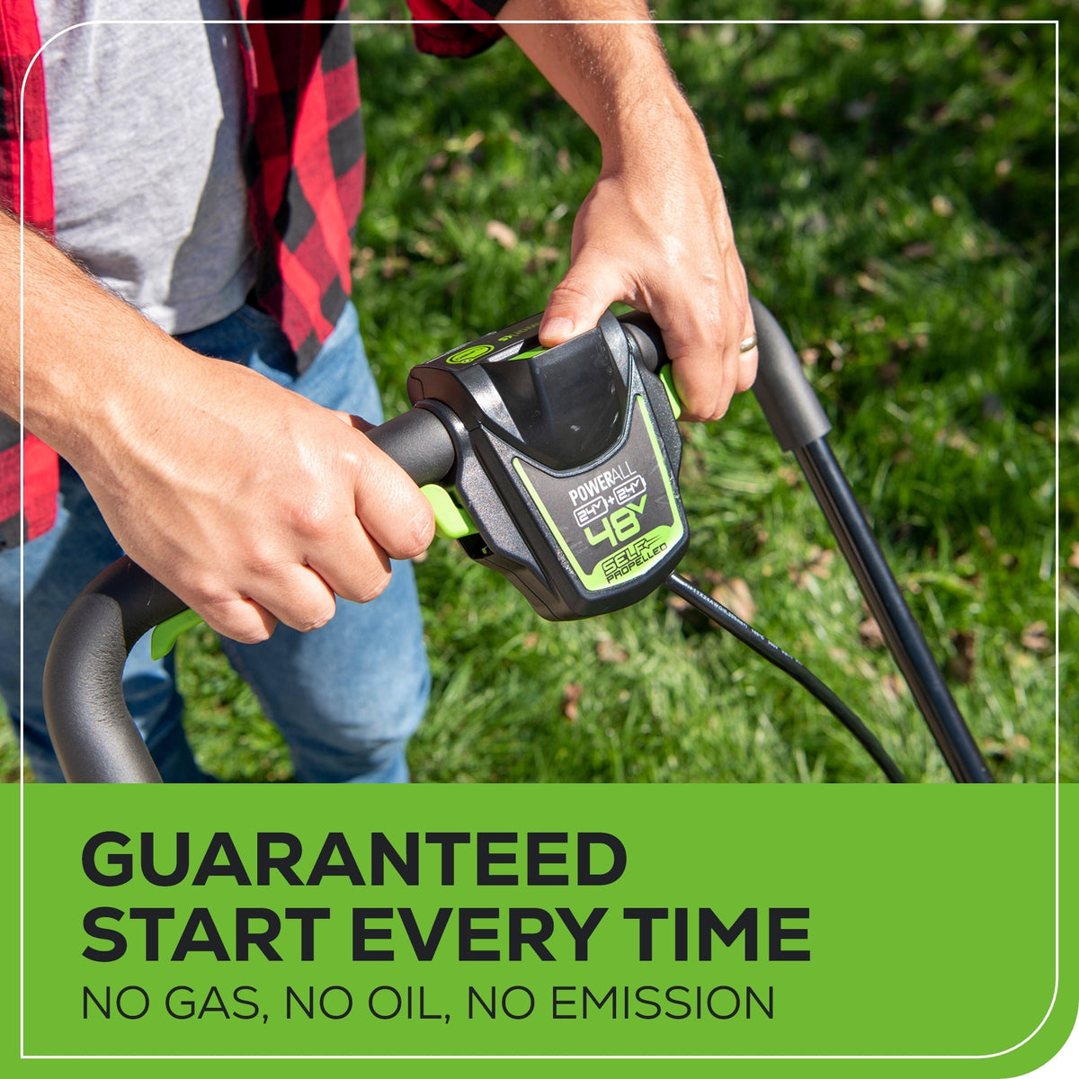 48V (24V x 2) 20" Cordless Battery Push Mower 3pc Combo Kit: (2) 4.0 Ah Batteries and Dual-Port Chargers