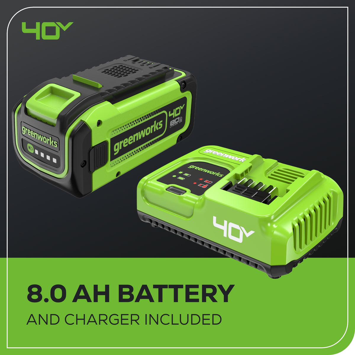 40V 18" Cordless Battery 2.0 kW Chainsaw, 8.0 Ah Battery and Charger