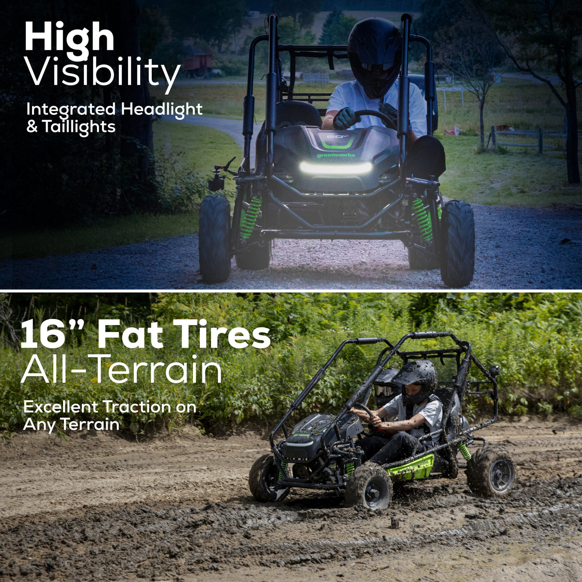 60V Gen 2 STEALTH Series All-Terrain 2-Seat Electric Youth Go-Kart w/ (2) 8Ah Batteries and Dual Port Charger