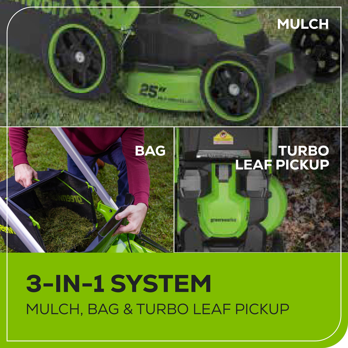 60V 25"SP Mower 3PC Combo Kit, 16" String Trimmer and 540CFM Blower