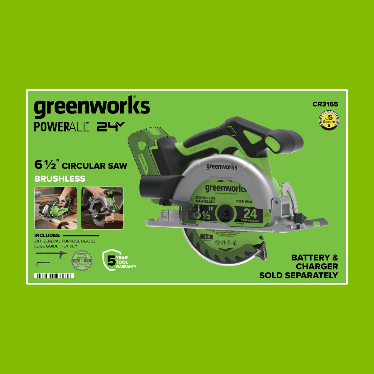 24V Cordless 280 in-lbs Drill/Driver Power Tool 3PC Combo Kit w/ 6-1/2" Circular Saw & 3000SPM Jig Saw: (1) 2.0Ah USB-C Battery & Charger, (1) 3' 100W USB-C Cable