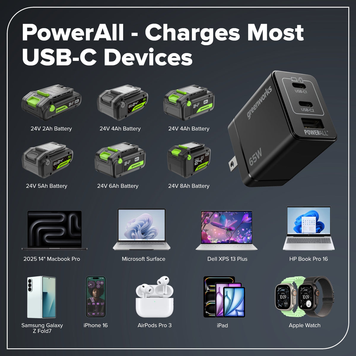 24V Brushless 1/2" 400 in/lbs Drill / Driver and 6.5" Circular Saw Combo Kit w/ (2) 2.0Ah USB-C Batteries and 65W USB-C Fast Charger
