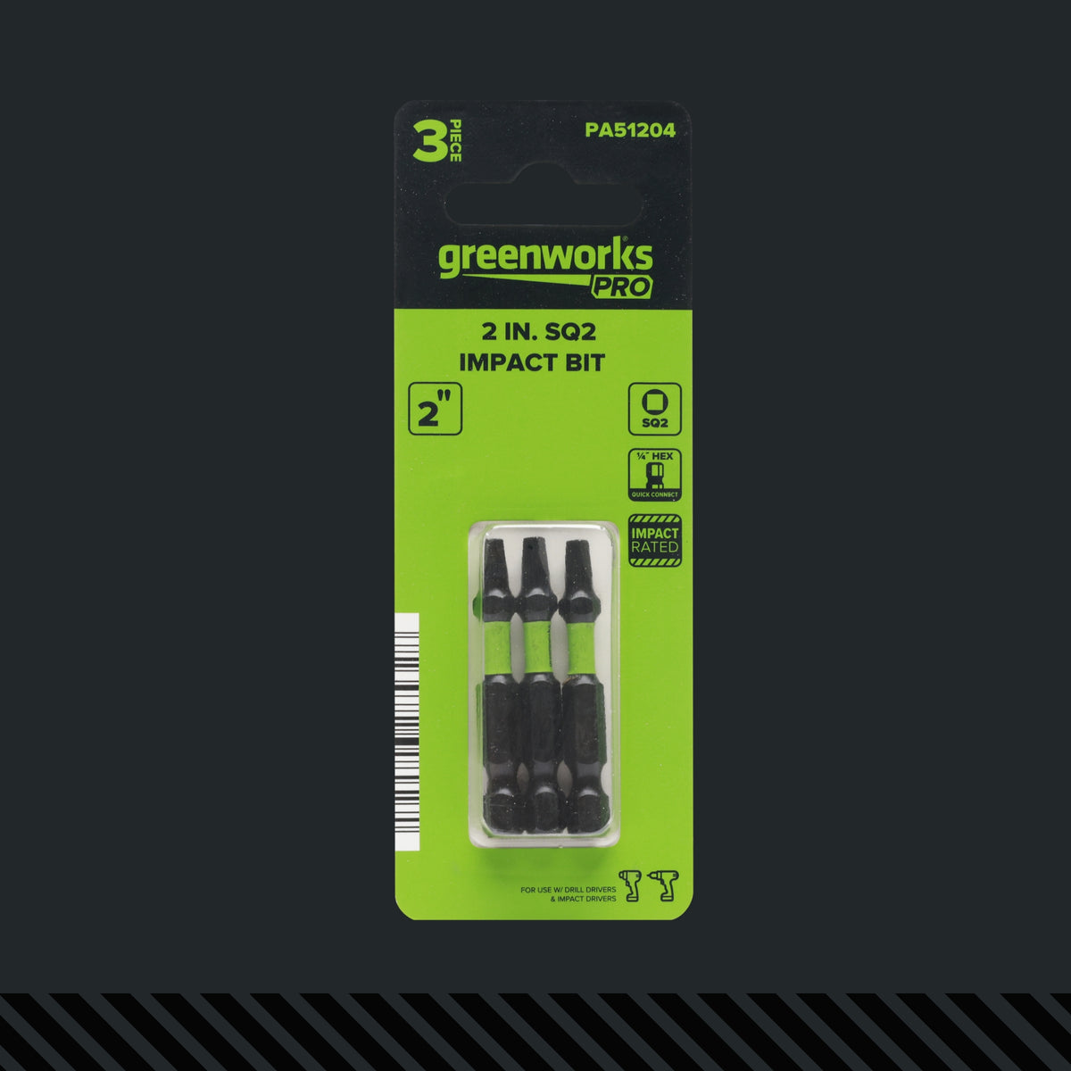 Pro 3-PC S2 2” Impact Rated Bits - Square (#2)