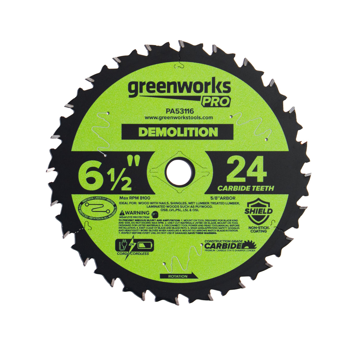 Pro 24-Tooth 6-1/2" Demolition Circular Saw Blade with Construction-Grade Carbide Teeth