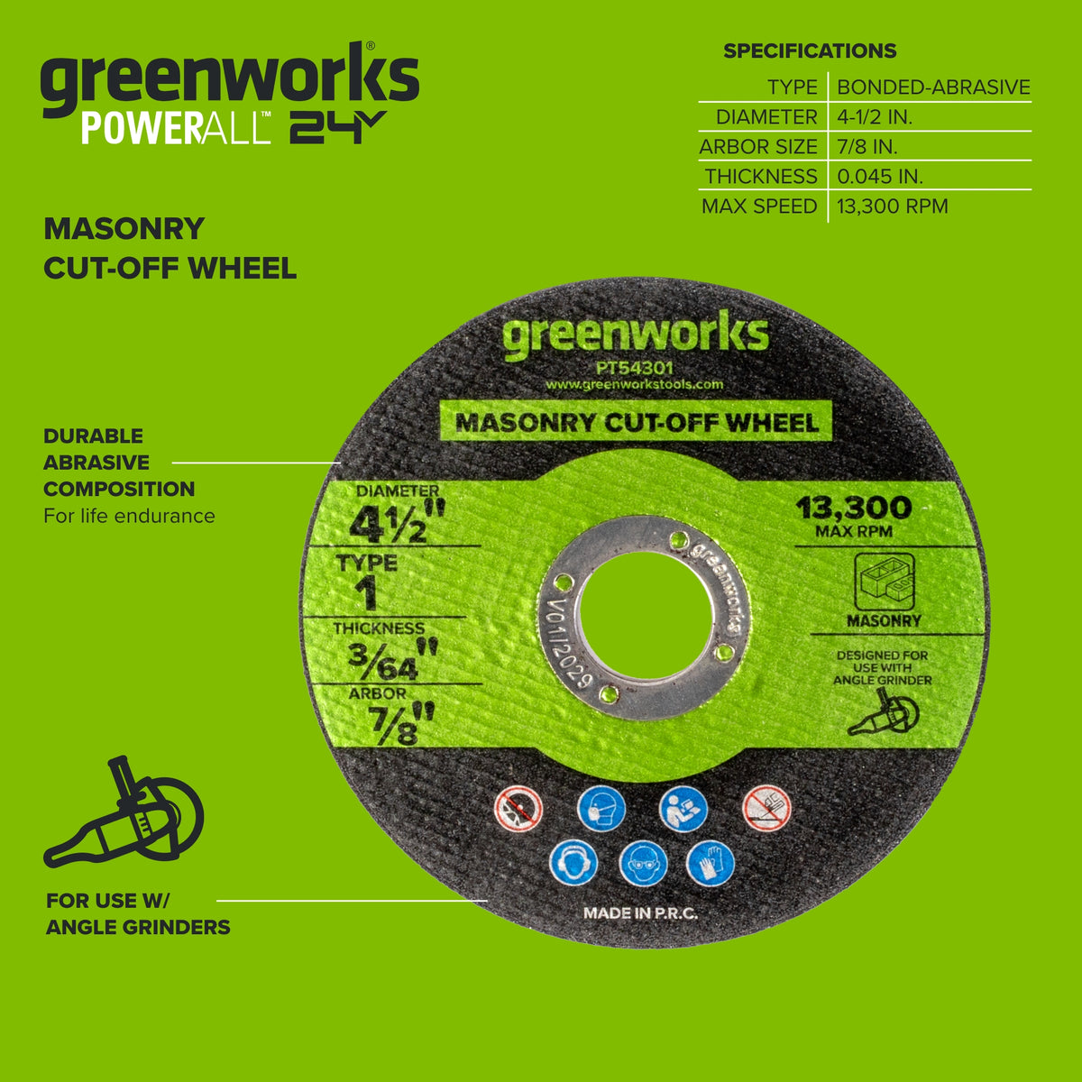 1-PC 4-1/2" Type 1 Metal Grinding Wheel 7/8" Arbor