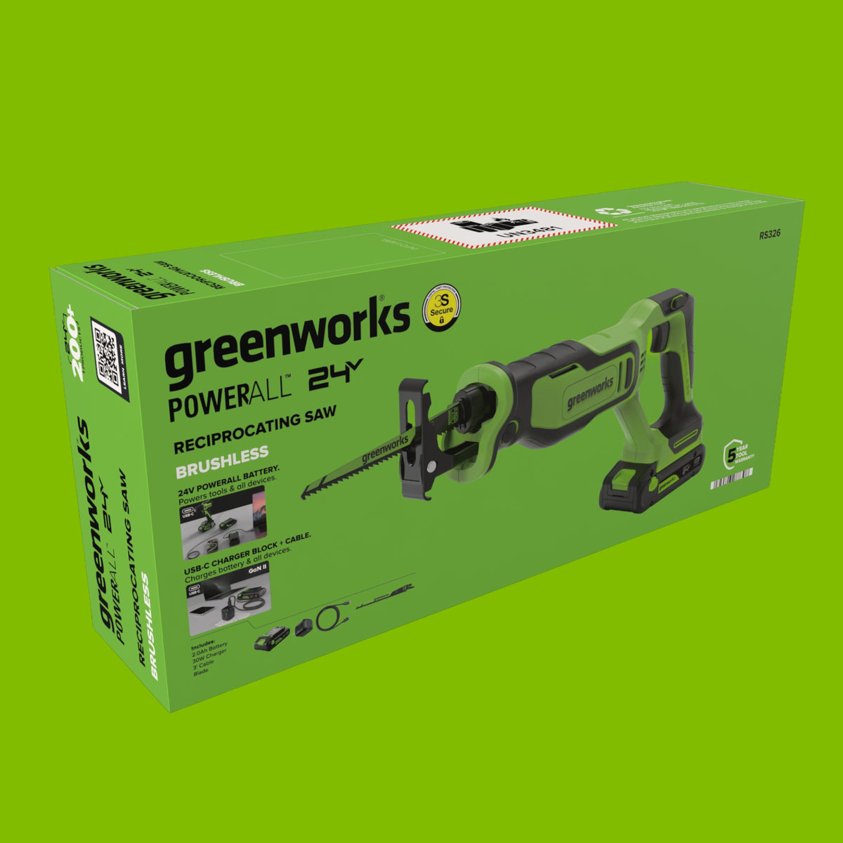 24V PowerAll 3/8" Drill Driver (280 in-lbs) & 1" Reciprocating Saw Combo Kit: (2) 2.0Ah USB-C Batteries, (2) 30W USB-C Chargers, (2) 3' 100W USB-C Cables