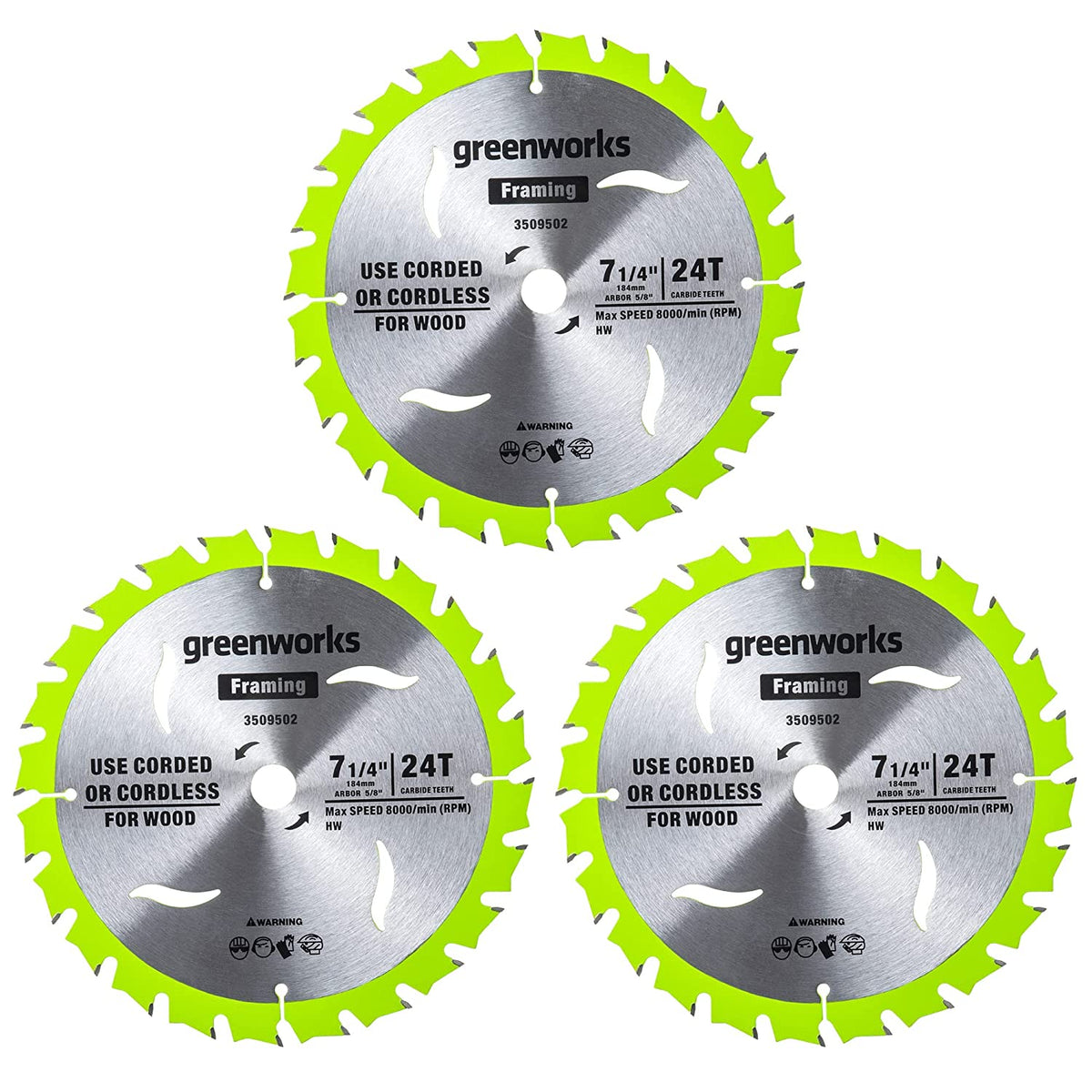 Greenworks 24V 7-1/4 " 24T Circular Saw Blades,3pc