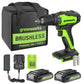 24V Brushless Drill Kit w/ (2) 2Ah Batteries and Charger, 8-piece Bit Set and Tool Bag Included