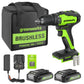 24V Brushless 1/2" 310 in/lbs Drill Kit w/ (2) 2Ah Batteries and Charger, 8-piece Bit Set and Tool Bag Included