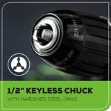 24V Brushless 1/2" 310 in/lbs Drill Kit: (2) 2Ah Batteries and Charger, 8-piece Bit Set and Tool Bag Included