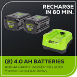 OPEN BOX 80V 22" Cordless Battery Dual Blade Self-Propelled Lawn Mower: (2) 4.0 Ah Batteries and Rapid Charger, LM2208S