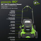 OPEN BOX 80V 22" Cordless Battery Dual Blade Self-Propelled Lawn Mower: (2) 4.0 Ah Batteries and Rapid Charger, LM2208S