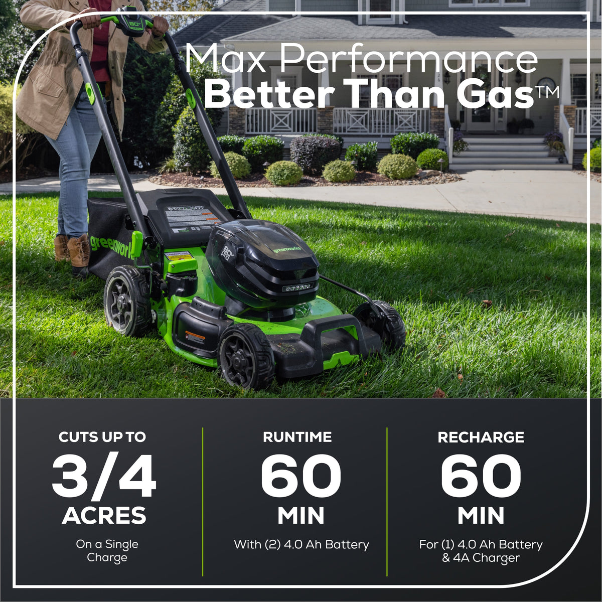 OPEN BOX 80V 22" Cordless Battery Dual Blade Self-Propelled Lawn Mower: (2) 4.0 Ah Batteries and Rapid Charger, LM2208S
