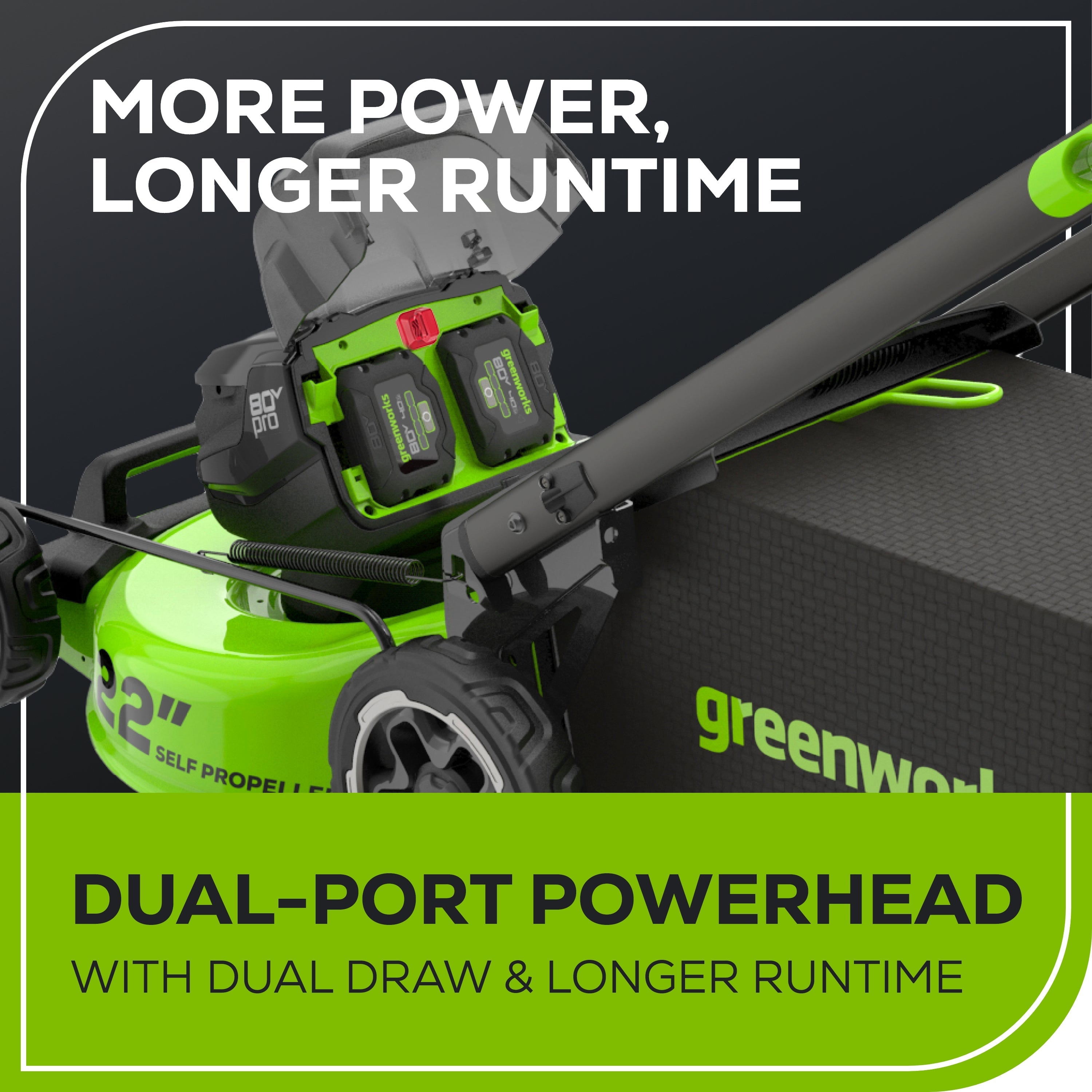 OPEN BOX 80V 22" Cordless Battery Dual Blade Self-Propelled Lawn Mower: (2) 4.0 Ah Batteries and Rapid Charger, LM2208S