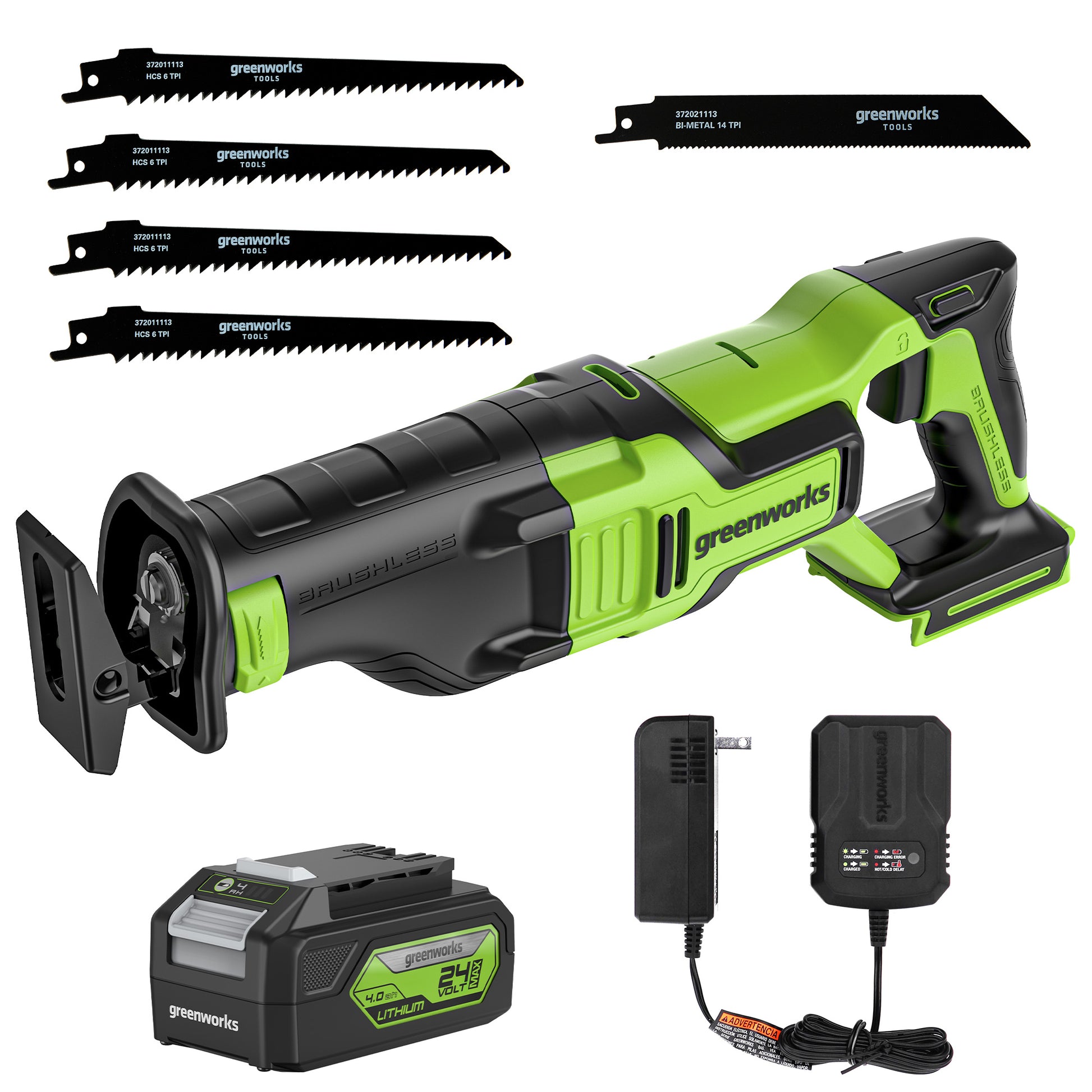 24V Cordless Battery Reciprocating Saw w/ 4.0Ah USB Battery & Charger