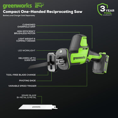 24V 1" One-Handed Compact Reciprocating Saw (Tool Only）