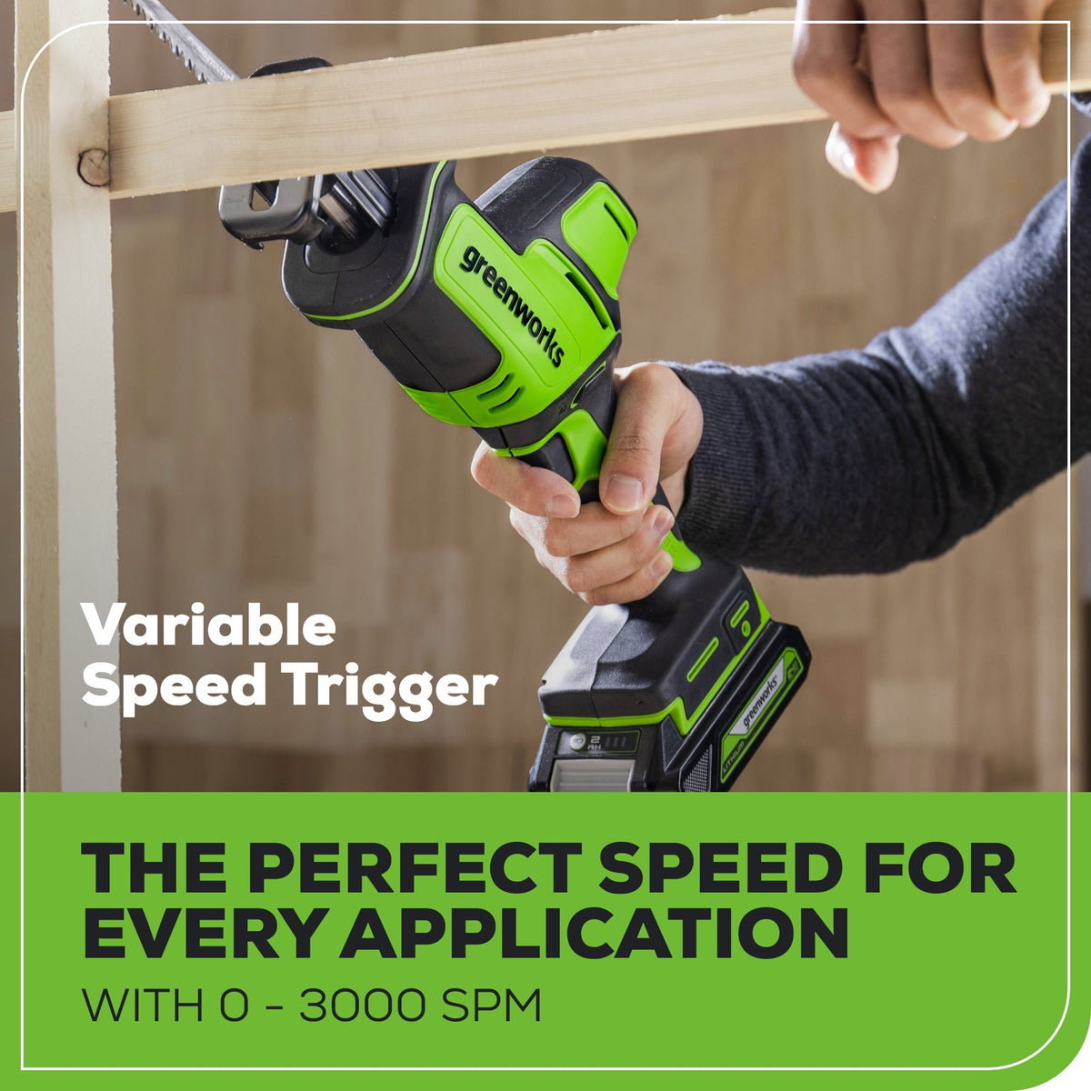 24V 1" One-Handed Compact Reciprocating Saw: 2.0 Ah Battery and Charger