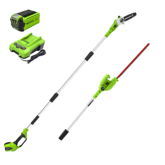 40V 8" Cordless Battery Pole Saw & Hedge Trimmer Attachment w/ 2.0 Ah Battery & Charger