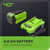 40V 8" Cordless Battery Pole Saw & Hedge Trimmer Attachment w/ 2.0 Ah Battery & Charger