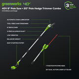 40V 8" Cordless Battery Pole Saw & Hedge Trimmer Attachment w/ 2.0 Ah Battery & Charger