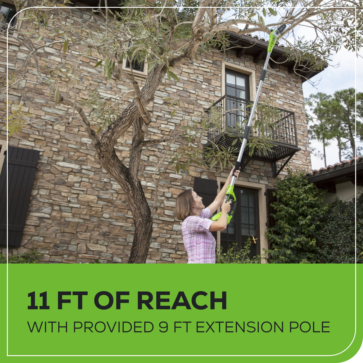 40V 8" Cordless Battery Pole Saw & Hedge Trimmer Attachment w/ 2.0 Ah Battery & Charger