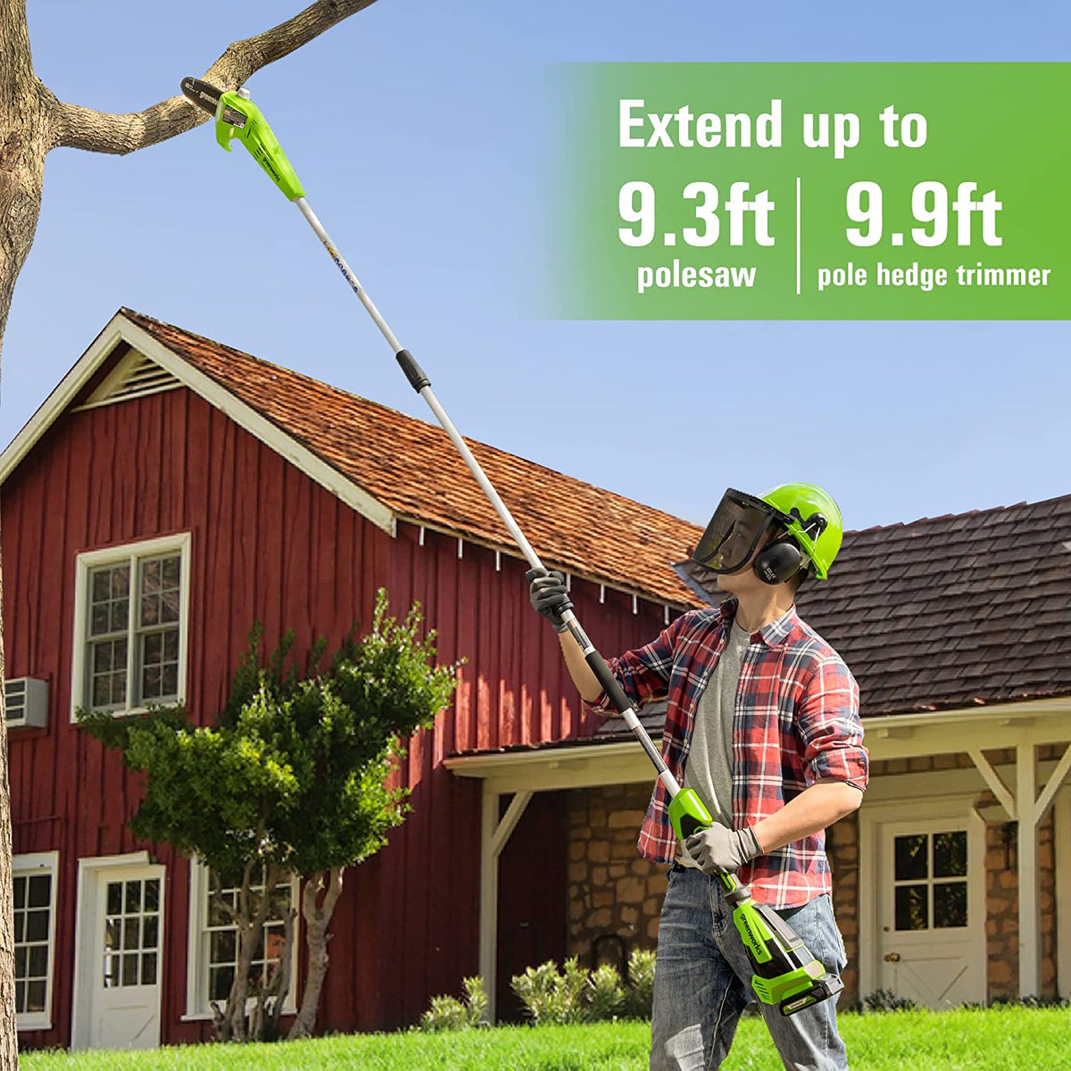 24V 8" Cordless Battery Polesaw & Pole Hedge Trimmer Combo Kit w/ 2Ah USB Battery and Charger