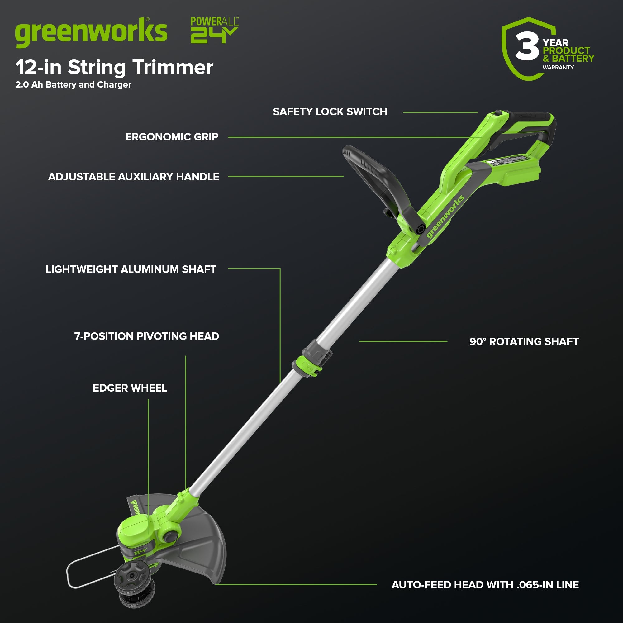 24V 12" Cordless Battery String Trimmer/Edger and 320CFM Leaf Blower Combo Kit w/ 2.0Ah Battery and Charger