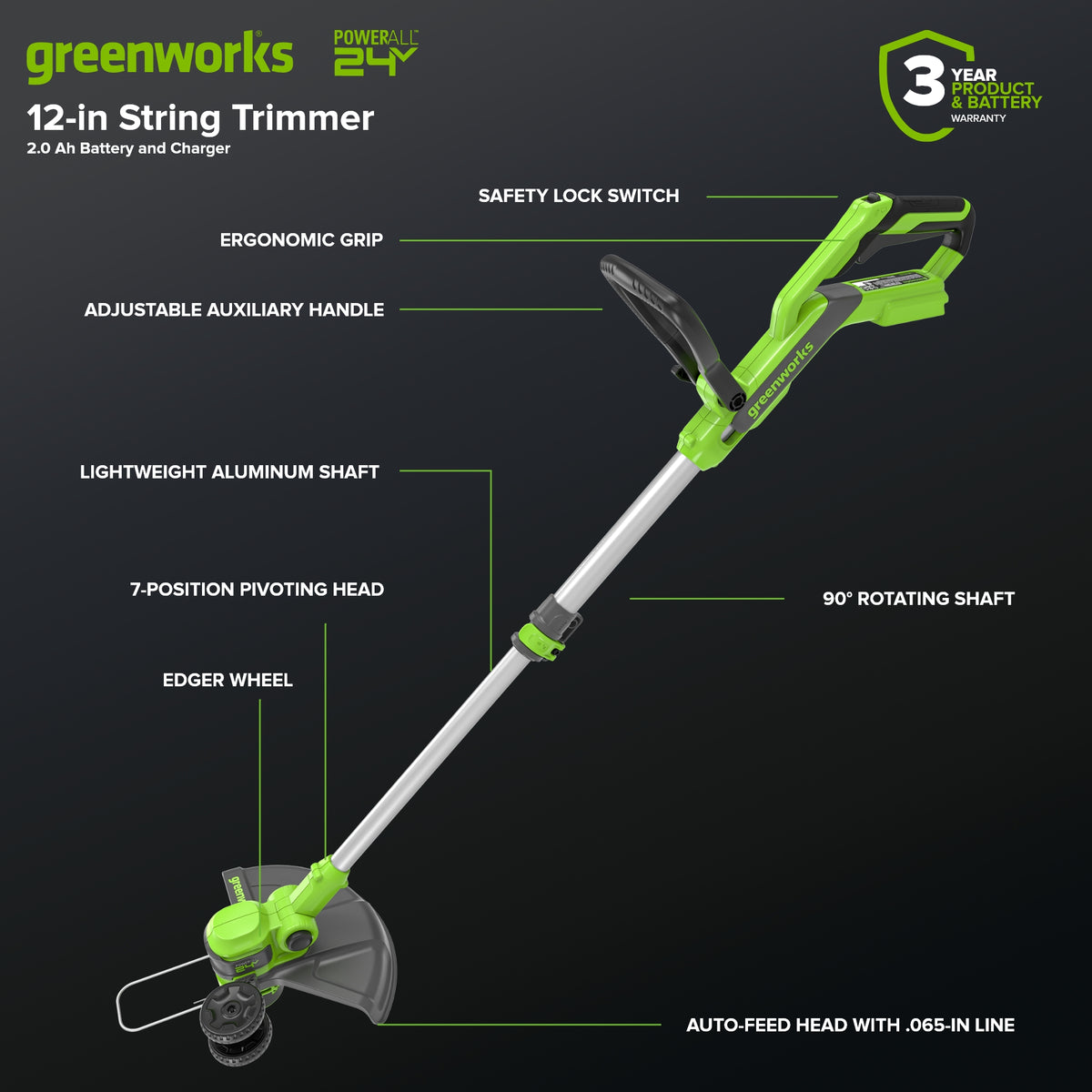 24V 12" Cordless Battery String Trimmer/Edger and 320CFM Leaf Blower Combo Kit w/ 2.0Ah Battery and Charger