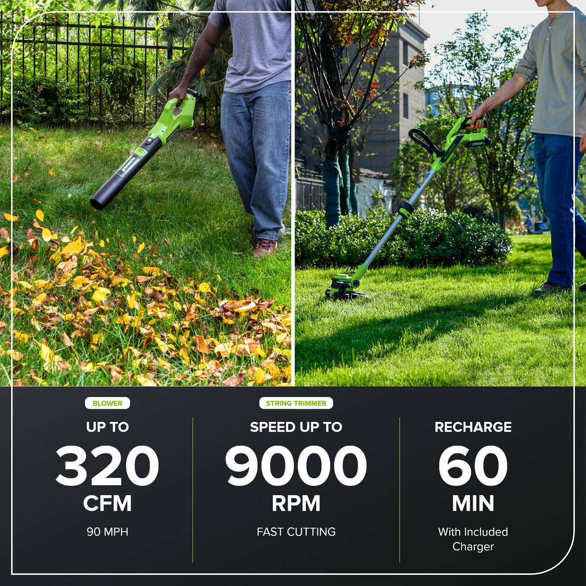 24V 12" Cordless Battery String Trimmer/Edger and 320CFM Leaf Blower Combo Kit w/ 2.0Ah Battery and Charger