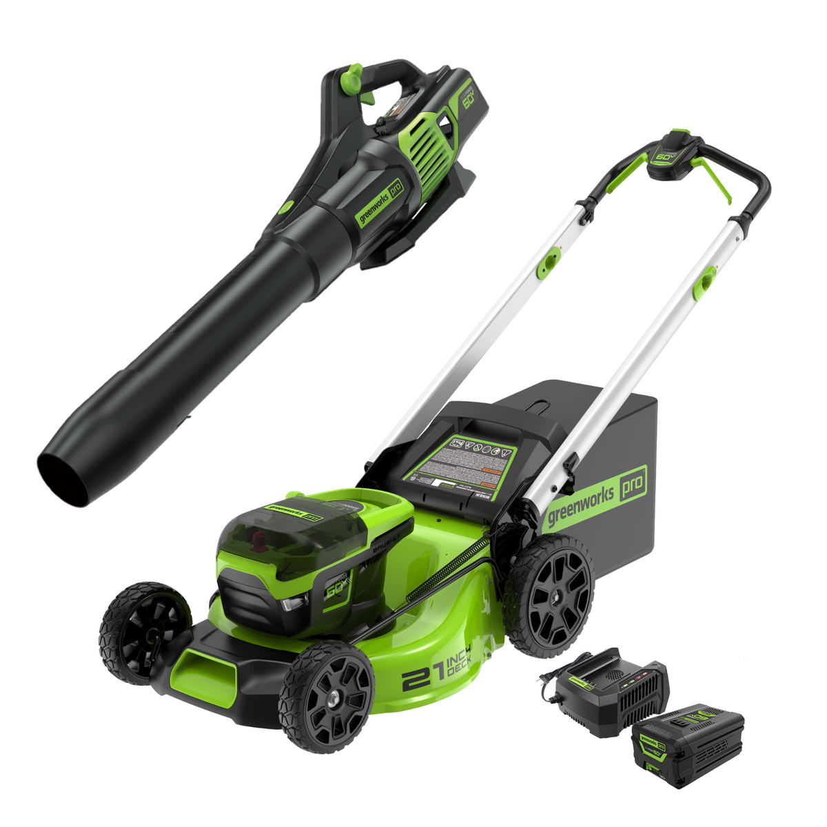60V 21" Cordless Battery Push Mower And 610 Cfm Blower Combo Kit W/ 5 ...