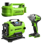 <h3>24V Tire Change 3-pc Combo Kit w/ 4.0Ah Battery & Charger</h3><ul> <li>(1) Car Jack</li> <li>(1) Inflator</li> <li>(1) Impact Wrench Kit</li></ul>