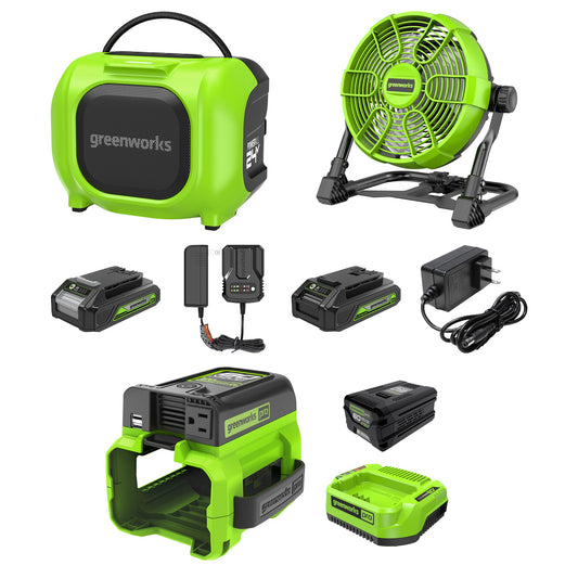 24V Cordless Battery 3-pc Tailgating Combo Kit w/ (3) 2.0Ah Batteries & (2) Chargers