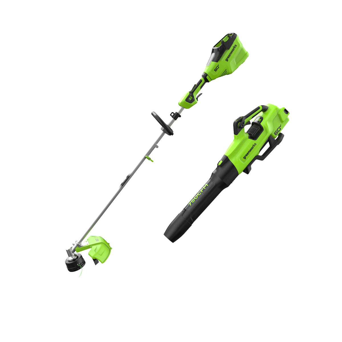 60V 16" Cordless Battery Top Mount String Trimmer + 750CFM Blower w/2.5Ah Battery and 3A Charger